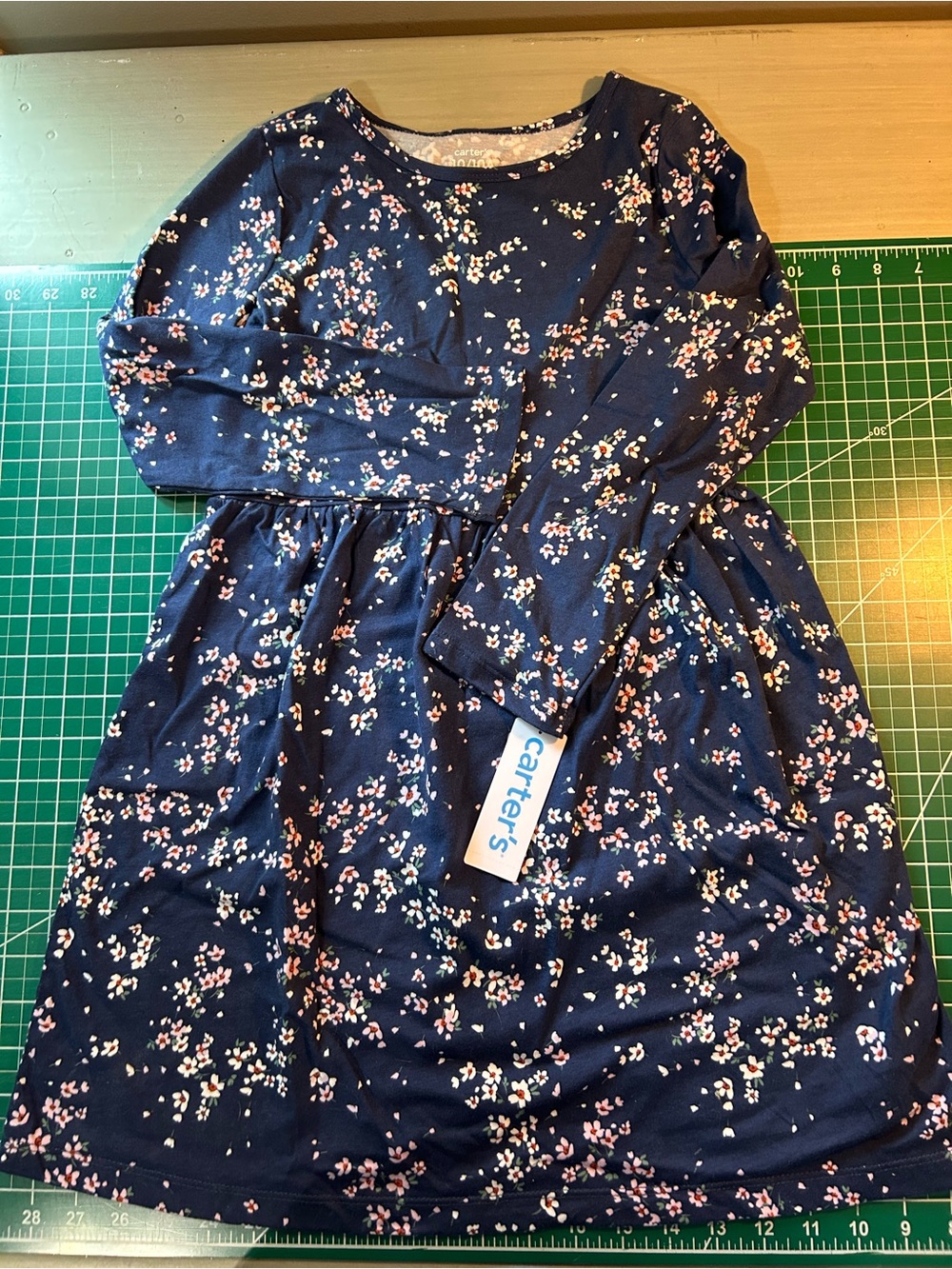 Carter's Navy Floral Long Sleeve Dress with Pink and White Blossoms